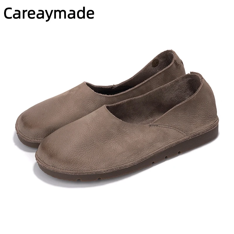 

Careaymade-Genuine Leather big size women's shoes,Handmade round toe soft sole soft surface comfortable flat men's single shoes