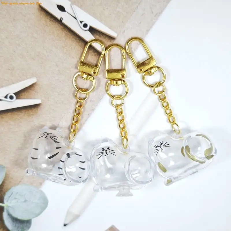 203F Cats Clear Furs Collector Box Pet Memory Display Case Keychain Pendant