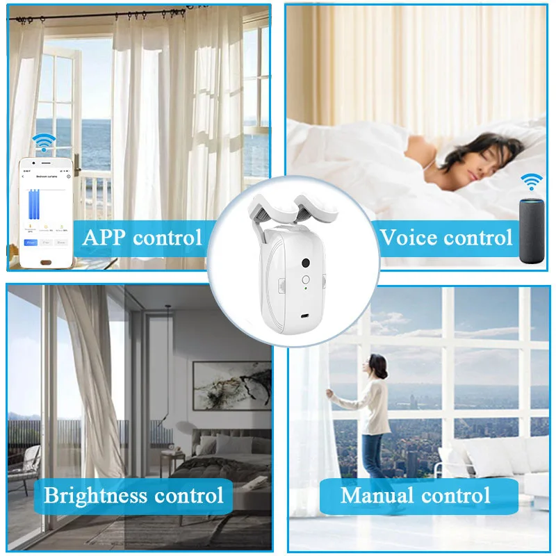 WiFi Smart Home Product Remote Control Electric Curtain Robot Multi-Track Tuya Design Max Current 10A Voice Operated
