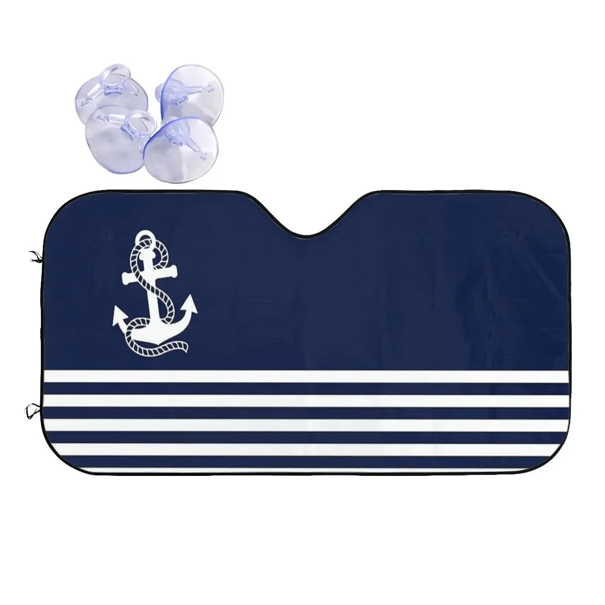 

Морской темно-синий полосатый и белый якорь, полиэстер, солнцезащитный козырек для ветрового стекла 70x130 см, автомобильный солнцезащитный козырек из алюминиевой фольги, автомобильные чехлы