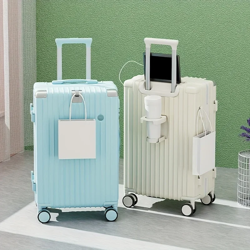 Multifunctional Suitcase with Cup Holder & USB Port - Durable ABS, Business/Fashion Style, Wet/Dry Separation, TSA Lock