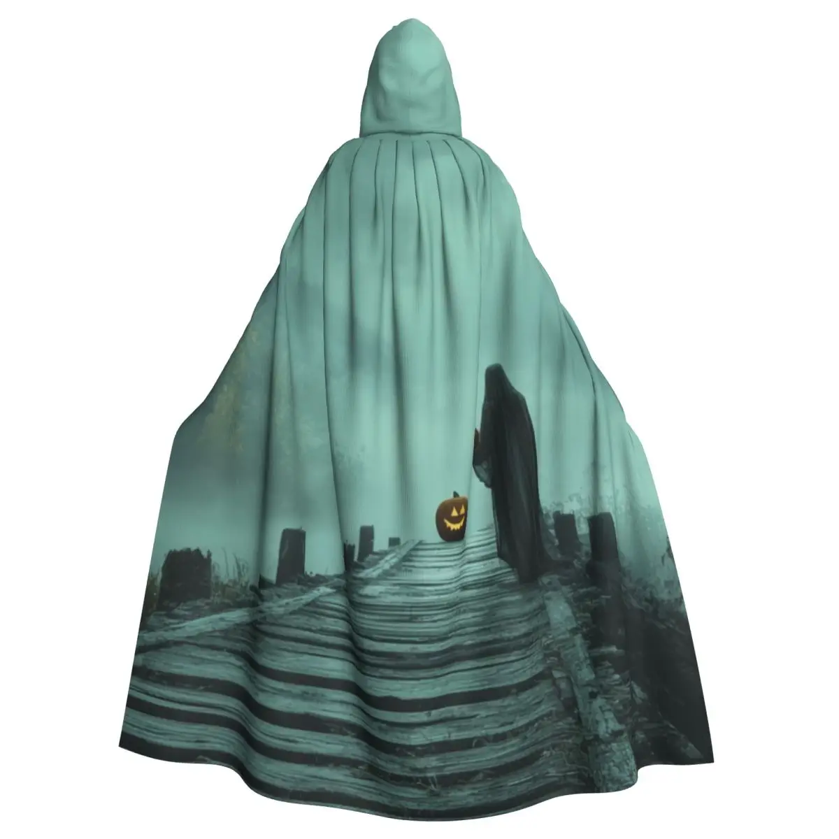 

Cloak Featuring Dark Figure and Pumpkin for Halloween Unisex Adult Cloak with Hood Long Witch Costume Cosplay