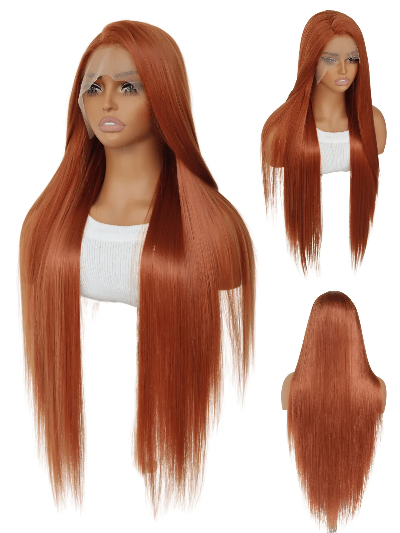 Dark Orange Synthetic Lace Front Wig, Silky Straight