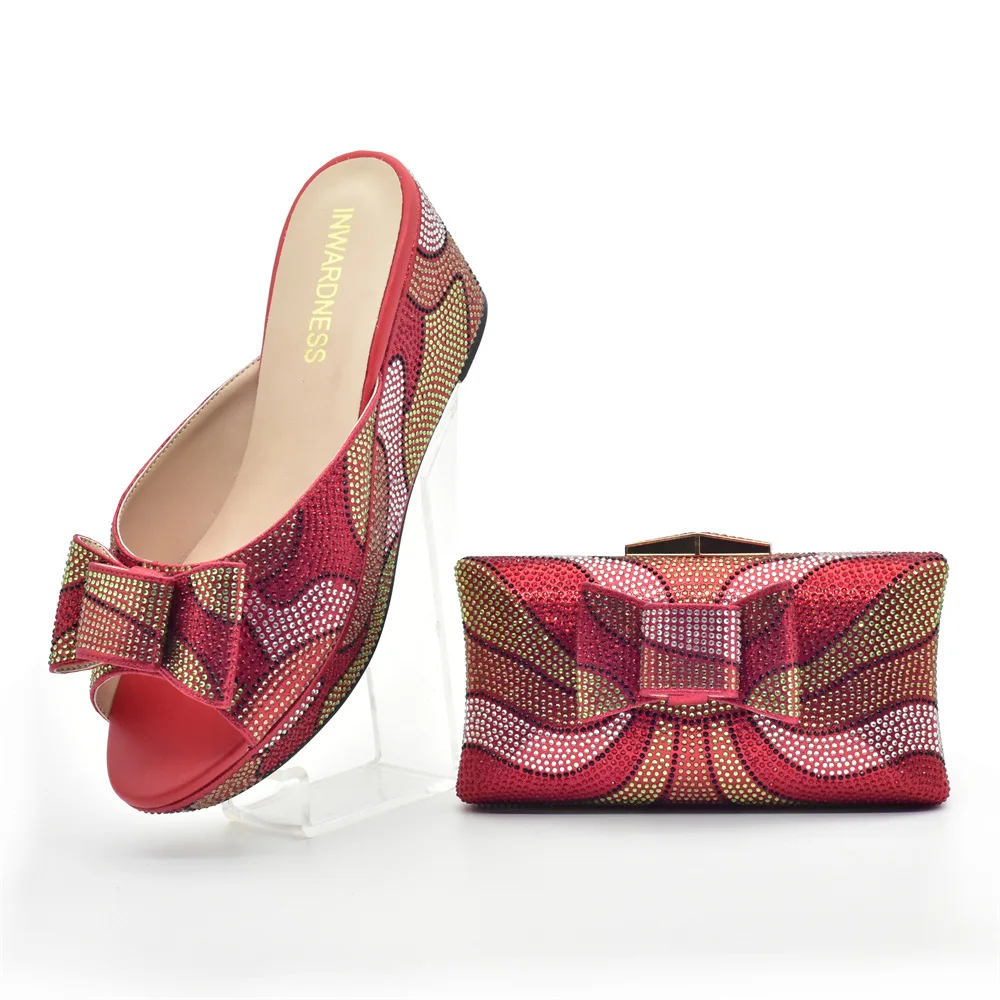 

Rhinestone slippers with waterproof table, large size, suitable for weddings, parties and banquets with clutch bag set.