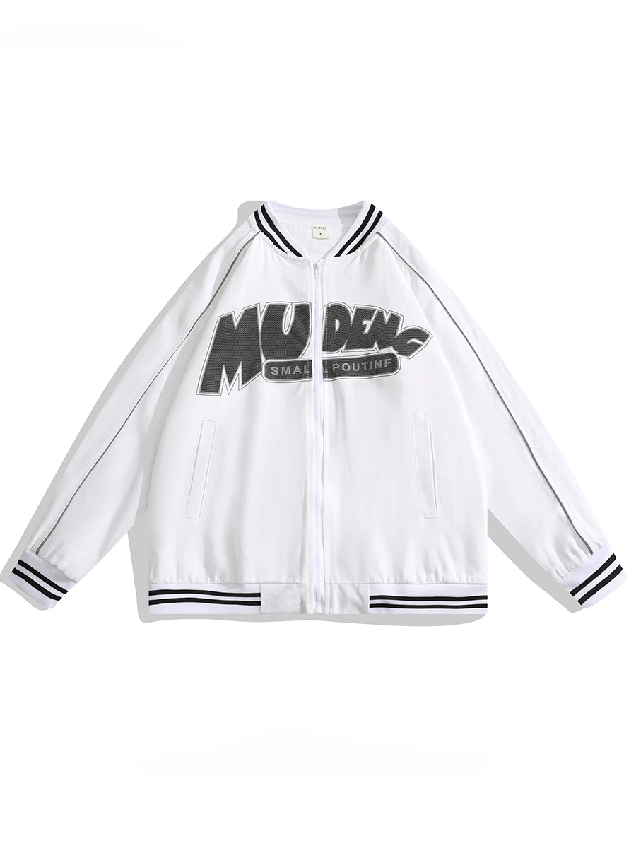 

Men Women Stand Collar Letter Printed Baseball Uniform Jackets Trendy Street American Youth Sports Casual Hip-hop Couple Coats