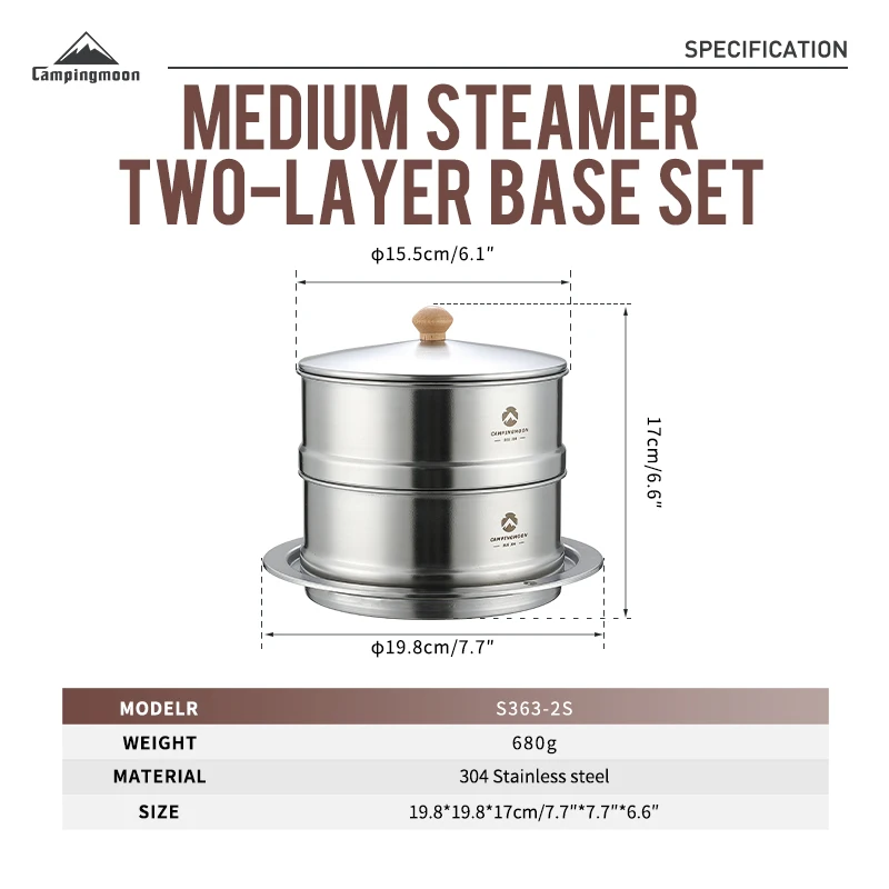 Campingmoon Outdoor Cookware Set Stackable Camping Light Weight Causal Stainless Steel Food Steamer For Camping