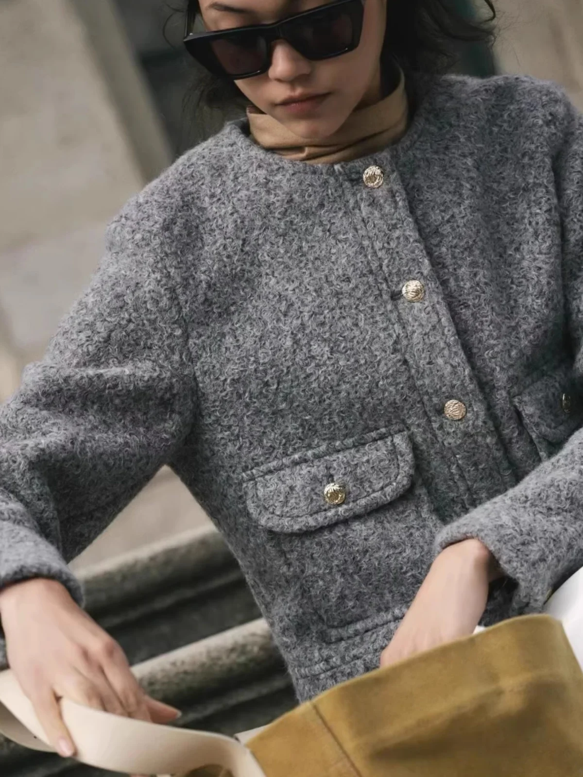 Fall Winter ort Sle Woolen Jaet Women's Coat New Arrival Small Fraance Faion Straight Cut Flip Collar Regular Thi...