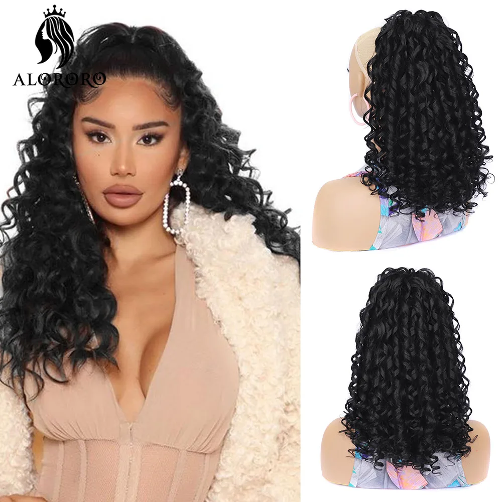 

Curly Drawstring Ponytail for Black Women Long Wavy Curly Clip in Ponytails Fake Pony Tails Hair Extensions Synthetic Hairpiece