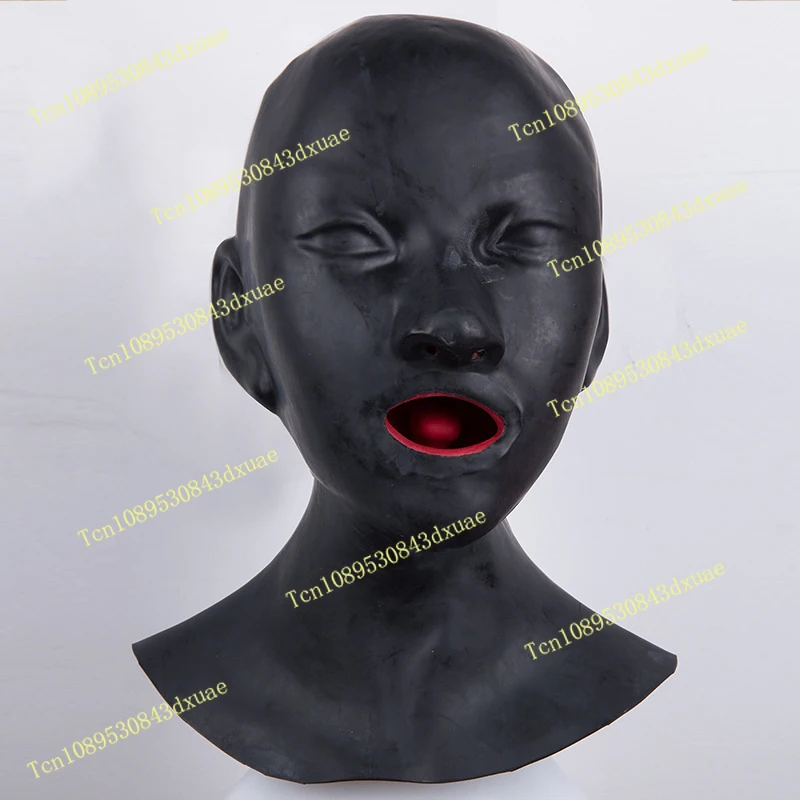

Латексная маска для женщин, тяжелый резиновый капюшон на подкладке с красной оболочкой для рта, языком и трубкой для носа, маскировочная маска на всю голову
