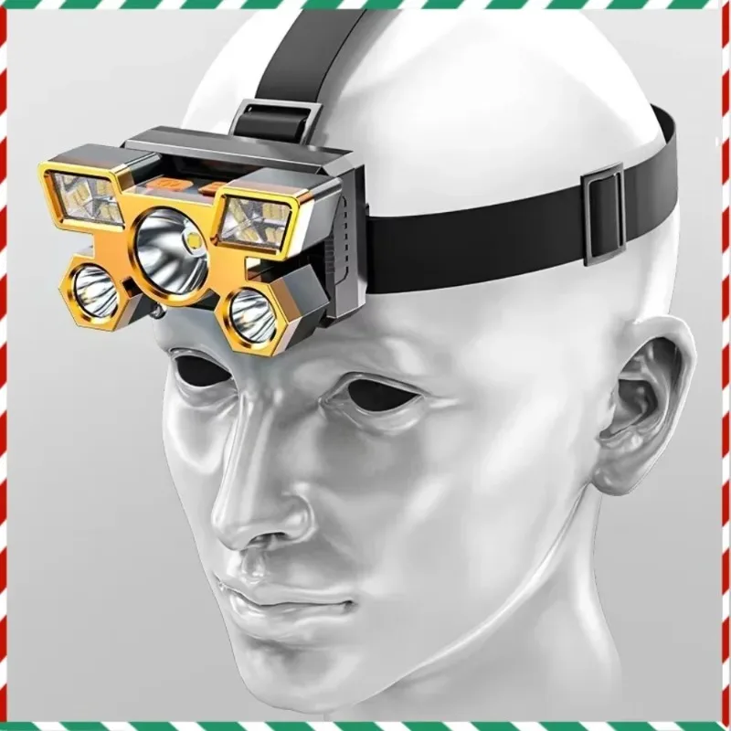 

Super Brightest 5 LED Headlamp Rechargeable Waterproof Head Torch for Outdoor Camping Running Powerful Lighting Headlights