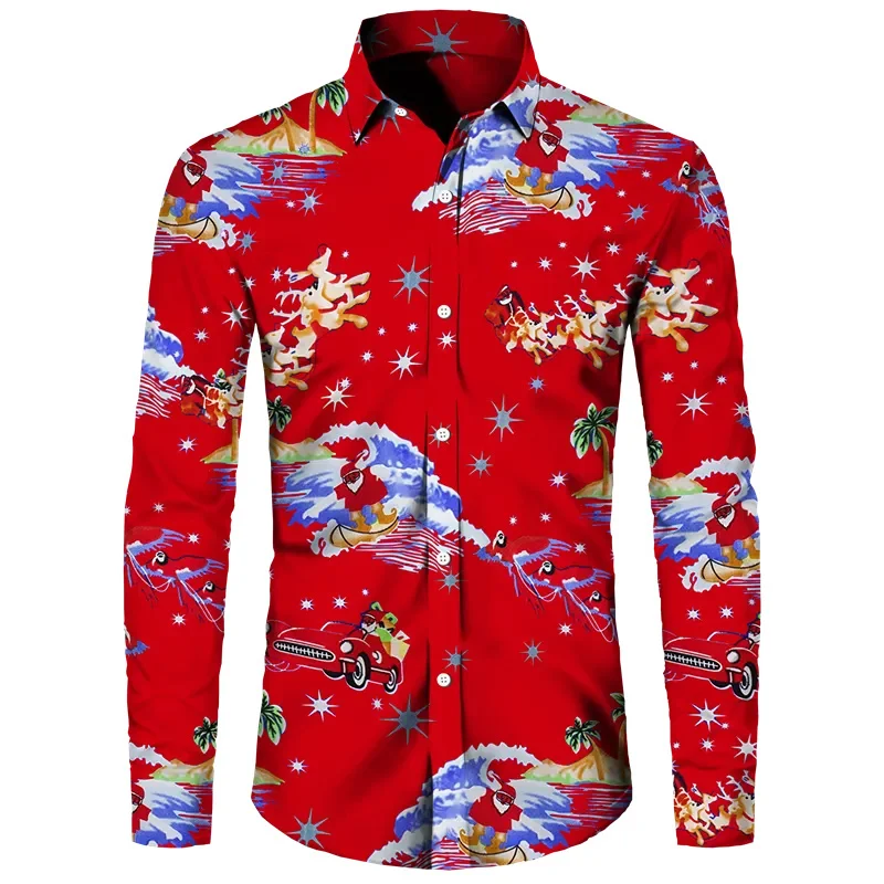 

Christmas Men's Shirt Fashion New Designer Design Fall Winter 2023 Christmas Holiday Long Sleeve Lapel Men's Tops Plus Size