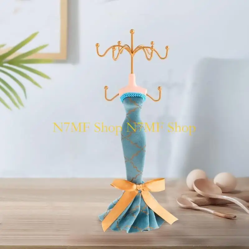 

N7MF Luxury Jewelry Stand With Gold Detailing Elegant Teal Earring Holder For Women Girls Dresser Top Storage Organization