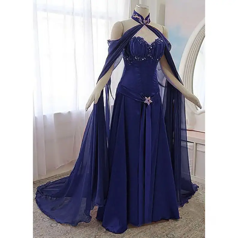 Vintage Medieval Evening Dress With Long Wrap Customized Black A Line Renaissance Victorian Gothic Prom Party Gown For Women