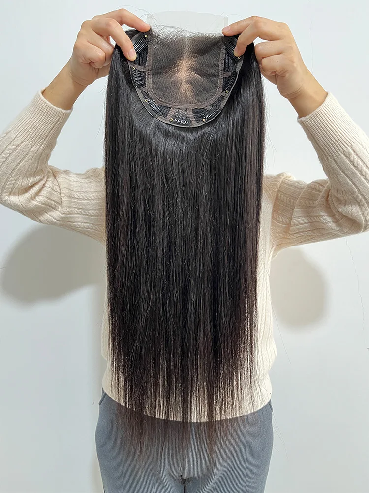 18x20cm Haarstukje van Echt Haar, Recht Remy Europees Haar, HD Kant Topper, Ademend, Gebleekte Knopen met Babyhaar - afbeelding 2