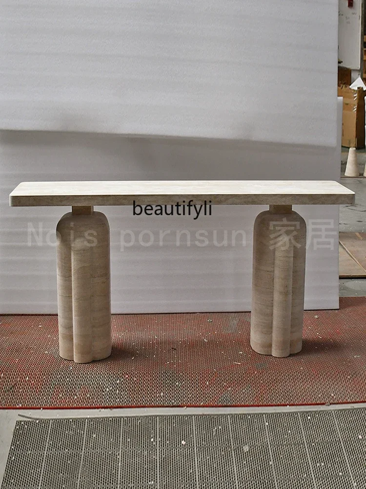 

Cy56 Wabi Sansi travertine entrance table against the wall Modern simple marble entrance door facing the entrance platform