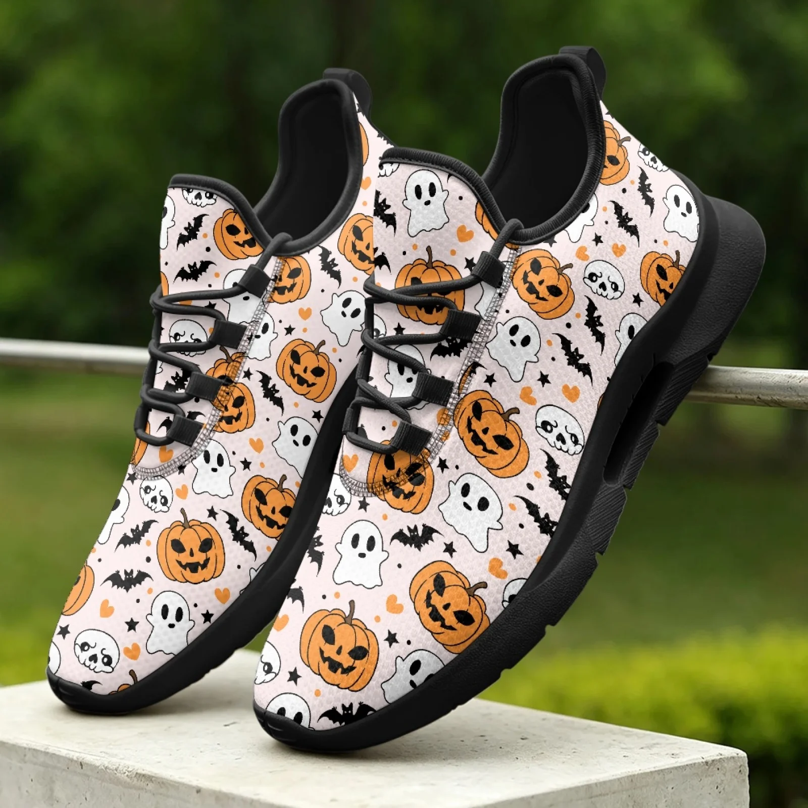 PENSTROLL Pumpkin Ghost Bat Breathable Men's Fashion Sneakers for Adult Work Walking, Formal Men's Sneakers