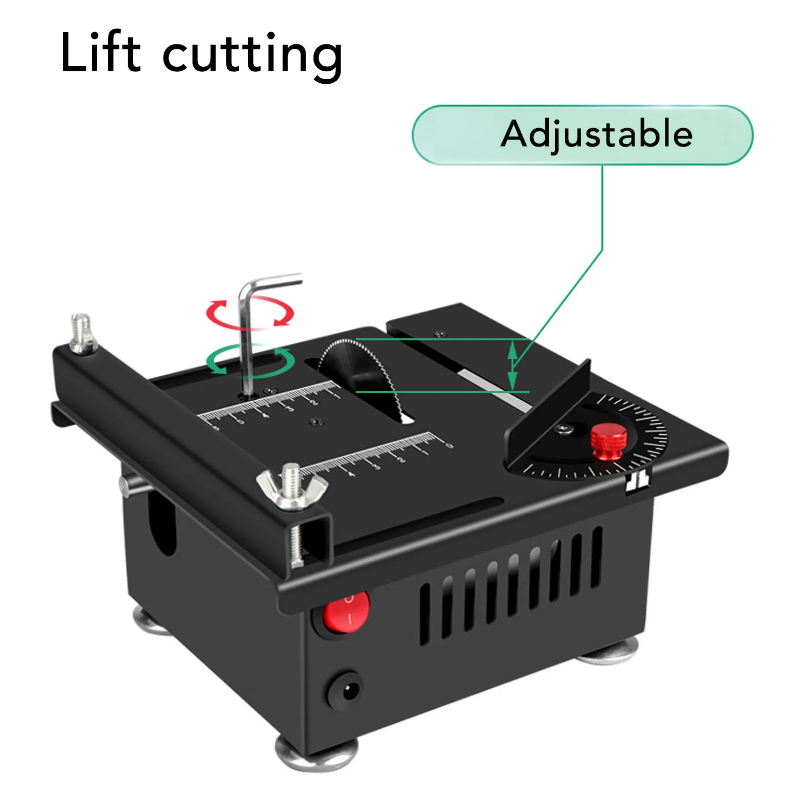 Mini Table Saw 100W 7 Speed Angle Blade Height Adjustable Mini Desktop Electric Saw Cutter for Wood PCB Acrylic Plastic 110-240V
