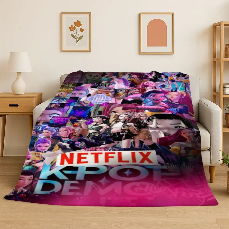 New KPop D-Demon H-Hunters Cartoon Flannel Throw Blanket,Warm Cozy Blanket for Bed,Sofa,Couch,Bedroom,Living Room,Office,Camping