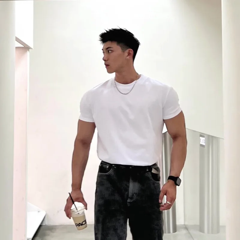 Summer Small Collar Slim Short Sleeve T-Shirt Men's British Yuppie Casual Top