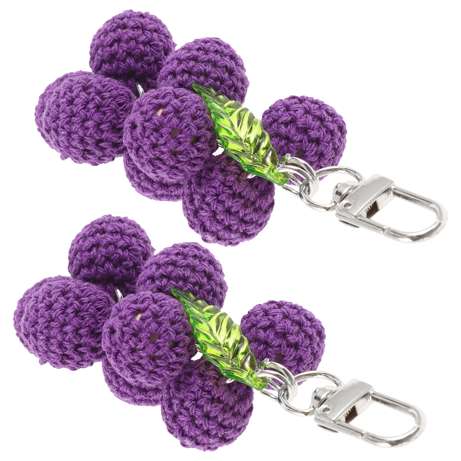 

2pcs Handwoven Grape Keychain Pendant Boho Bag Hanging Decor Yarn Craft Fake Fruit Jewelry Accessories For Women