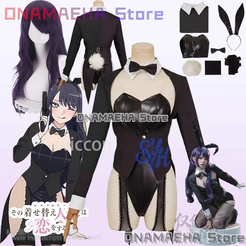 

Аниме My Dress Up Косплей Китагава Марин Костюм Сексуальный кролик Комбинезон из искусственной кожи Jirai Kei Девушки Kawaii Повязка на голову с кроличьим хвостом Хэллоуин