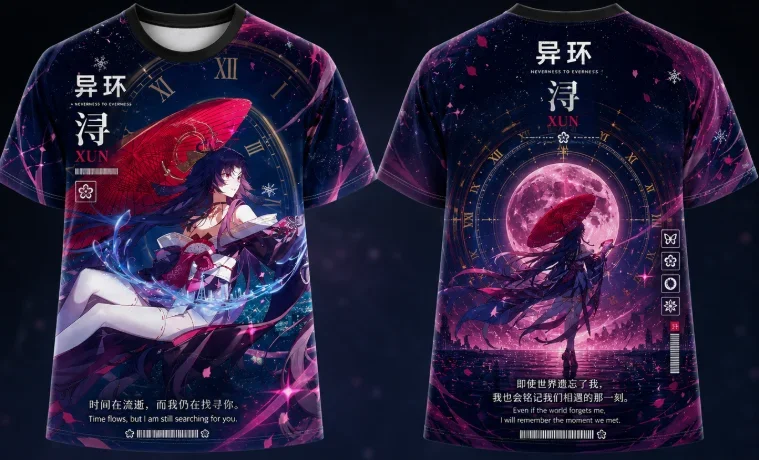 2026 Unisex Neverness to Everness Xun Game T‑Shirt 3D Sublimation Print Anime Character Short Sleeve Loose Street Tops