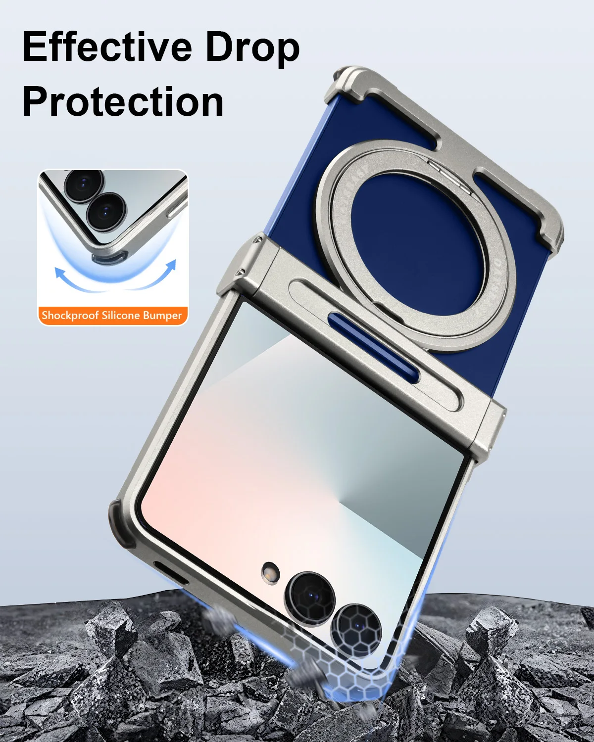 

Oatsbasf Metal Frameless Phone Case for Samsung Galaxy Z Flip 7 with 360° Rotatable Stand Magnetic Shockproof Protective Cover