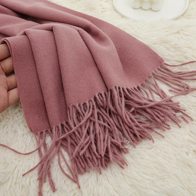 Warmer Winter Cashmere Scarf Solid Color Tassel Pashmina Shawls For Women Long Scarves Elegant Ladies Outdoor Headband 185*65cm