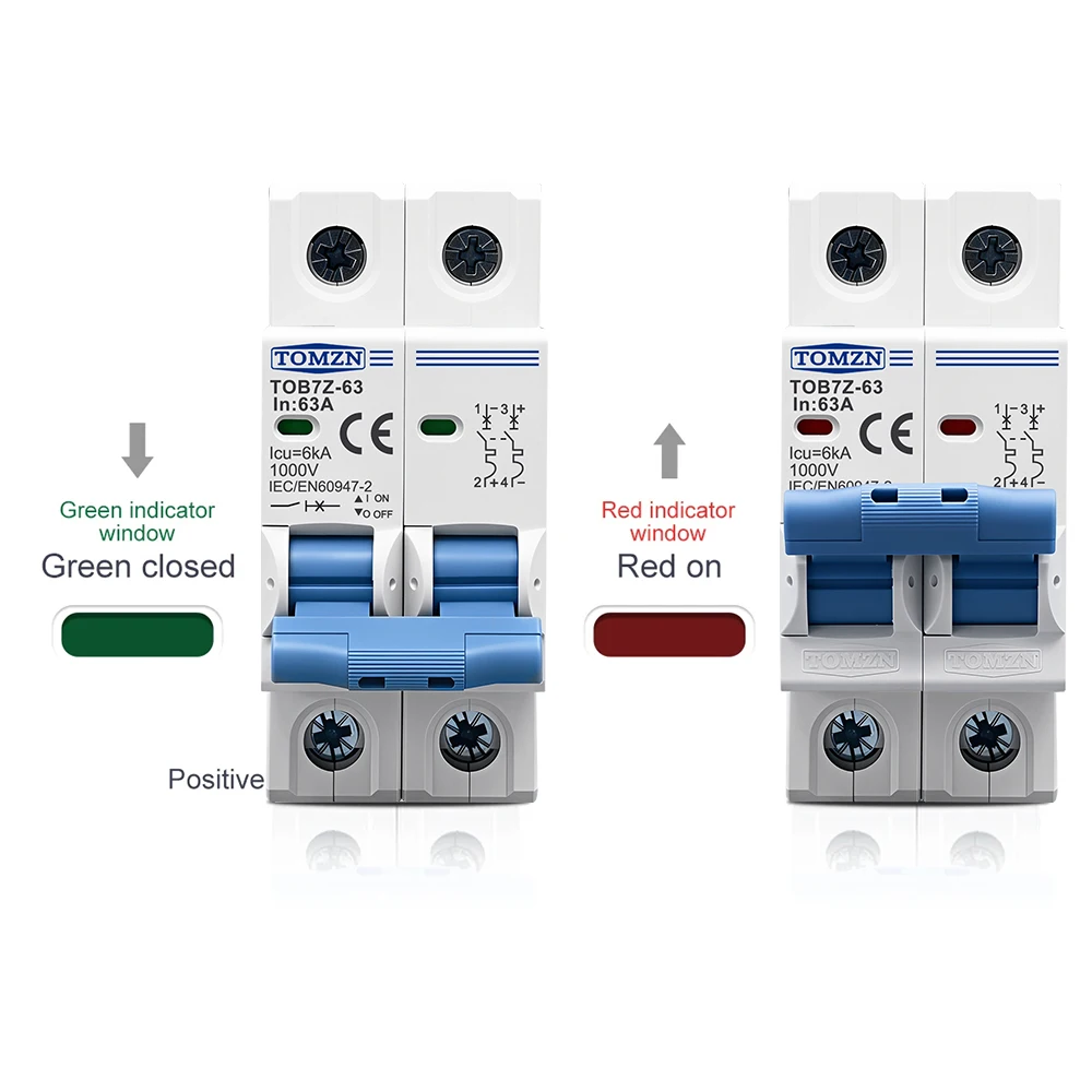 TOMZN 2P DC 1000V Mini Wyłącznik Automatyczny Solarny 3A 6A 10A 16A 20A 25A 32A 40A 50A 63A DC MCB do Systemu Fotowoltaicznego — zdjęcie 5