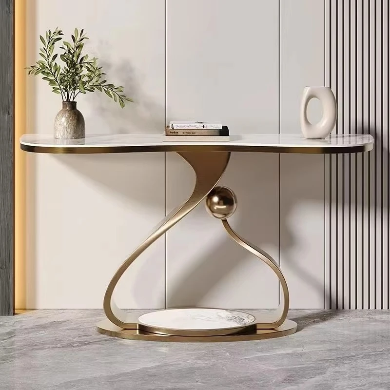 Deluxe corridor table, elegant metal brushed gold entrance table, entrance table
