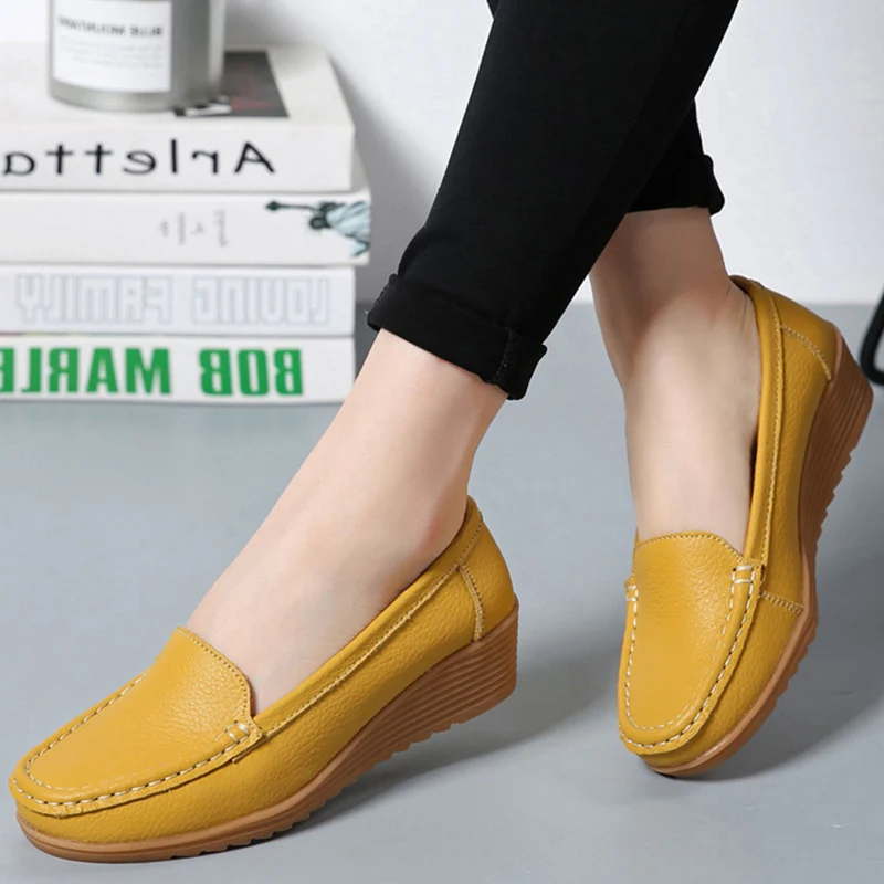 Women Shoes Soft Leather Shoes With Heels Loafers Black Flat Shoes Women\'s Moccasins Casual Zapatos Mujer Flats Female Footwear