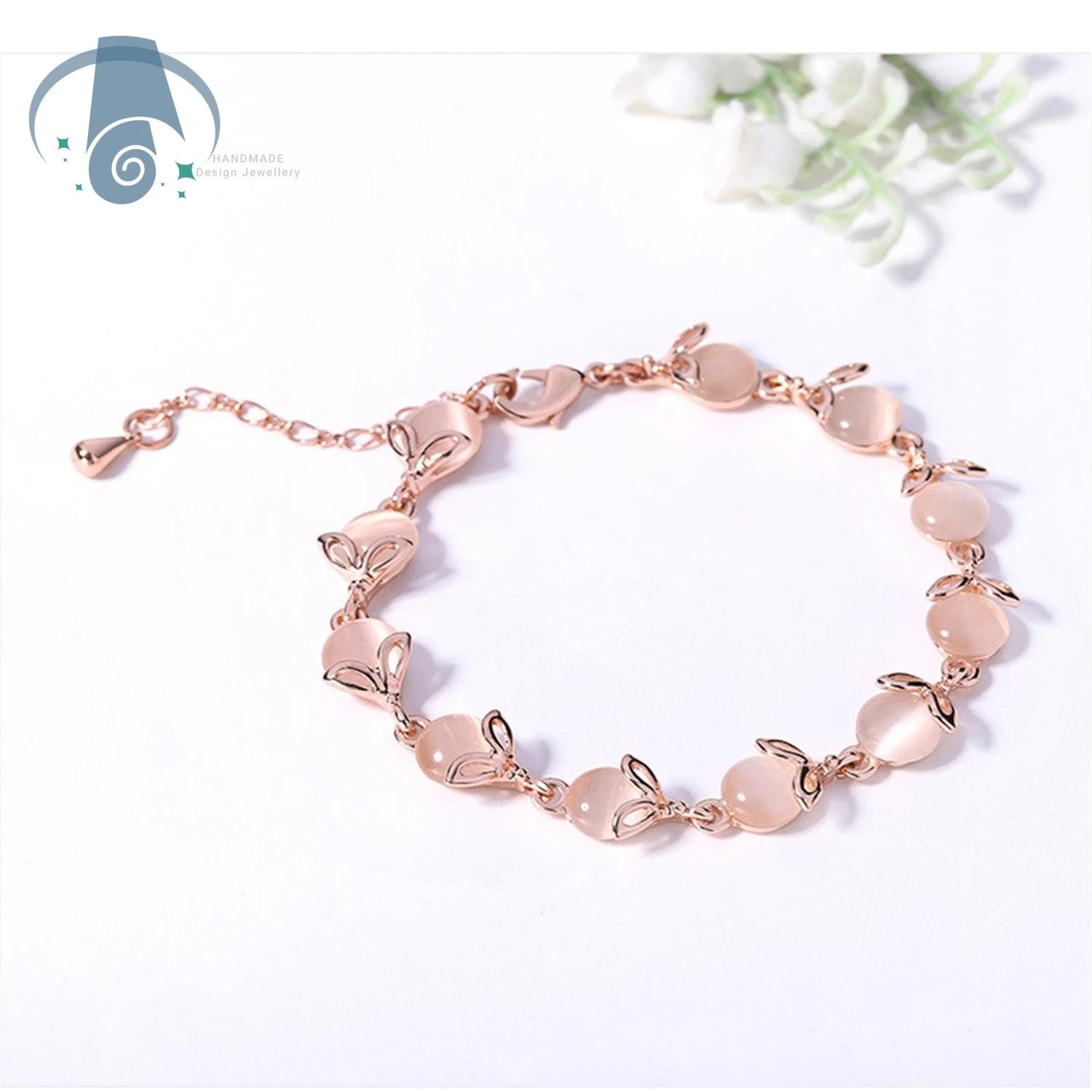 Charm Bracelet Colorful Cat Eye Stone Jewelry For Women Rose Gold Plated Simple Animal Themed Adjustable Bangle Cute Gift Birthd