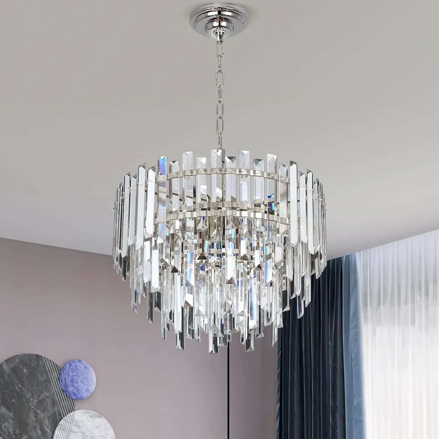 YECTSKI Chrome Crystal Chandelier Lighting for Dining Rooms Bedroom Foyer Entryway Ceiling Hanging Pendant Chandelier Light Fixt