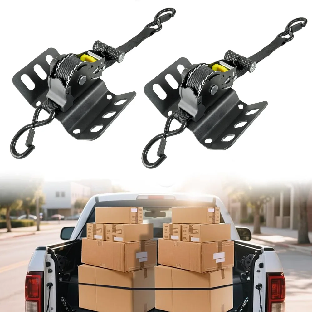 

Fit Ford F150 2015-2025 3-Inch Self-Retracting Tie Down Straps with Mounting Brackets, Universal Truck Bed Cargo Securing Straps
