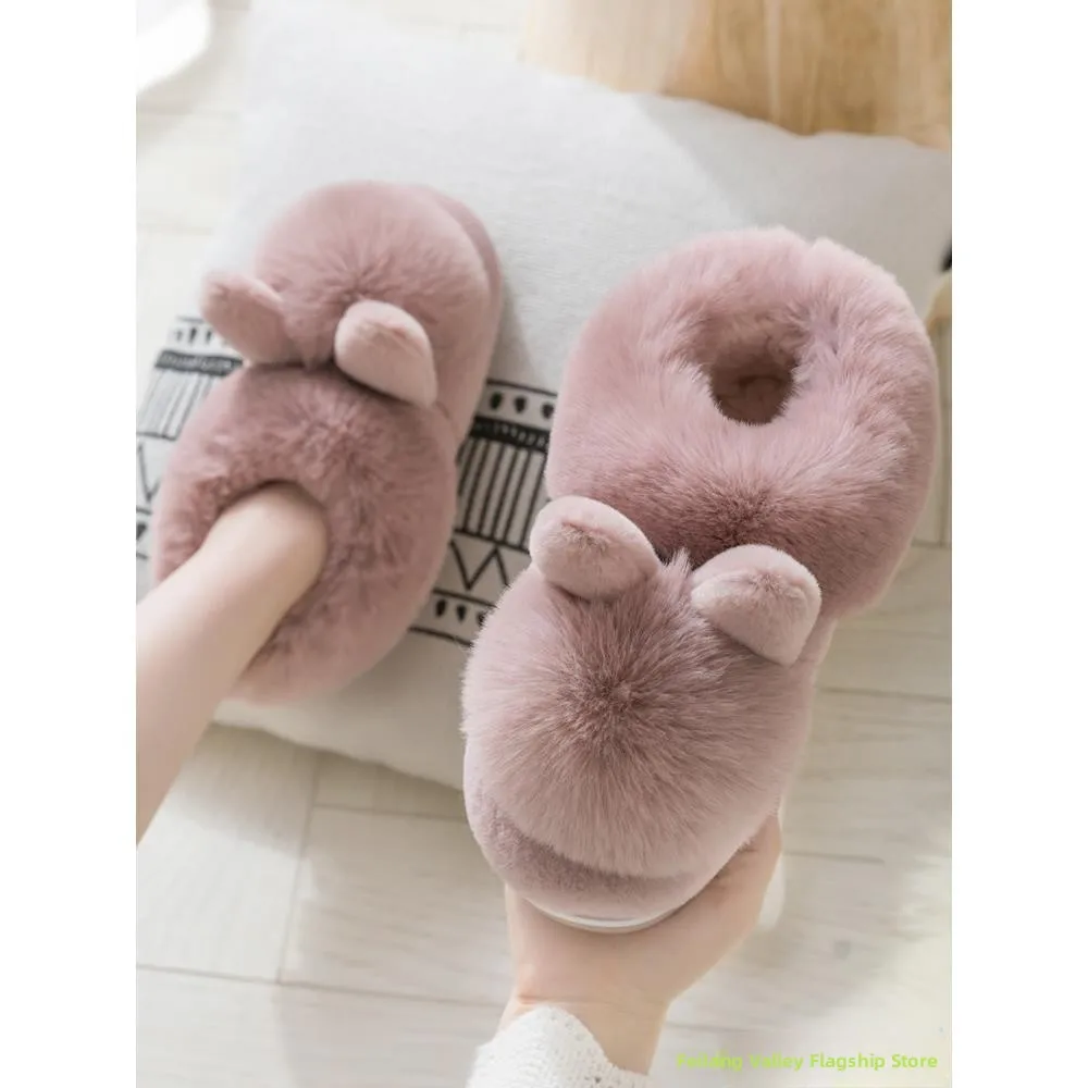 

Женские хлопковые тапочки для дома, зимние, теплые, с защитой от скольжения, с закрытой пяткой, милые, плюшевые