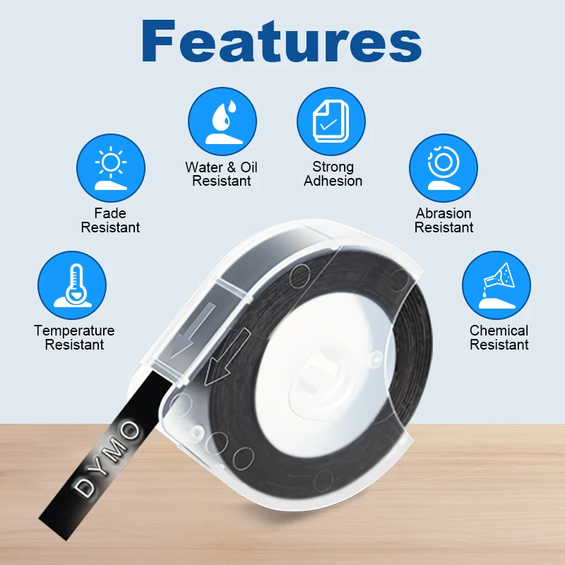 5PK 9MM White on Black 3D Embossing Tapes Plastic Embossing Labels Compatible for Dymo Motex E101 E-202 1540 Label Makers