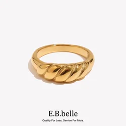 E.B.belle Simple Twisted Beads Chain Ring Tarnish Free18K Gold Plated Stainless Steel Minimalist Style Stackable Women Jewelry