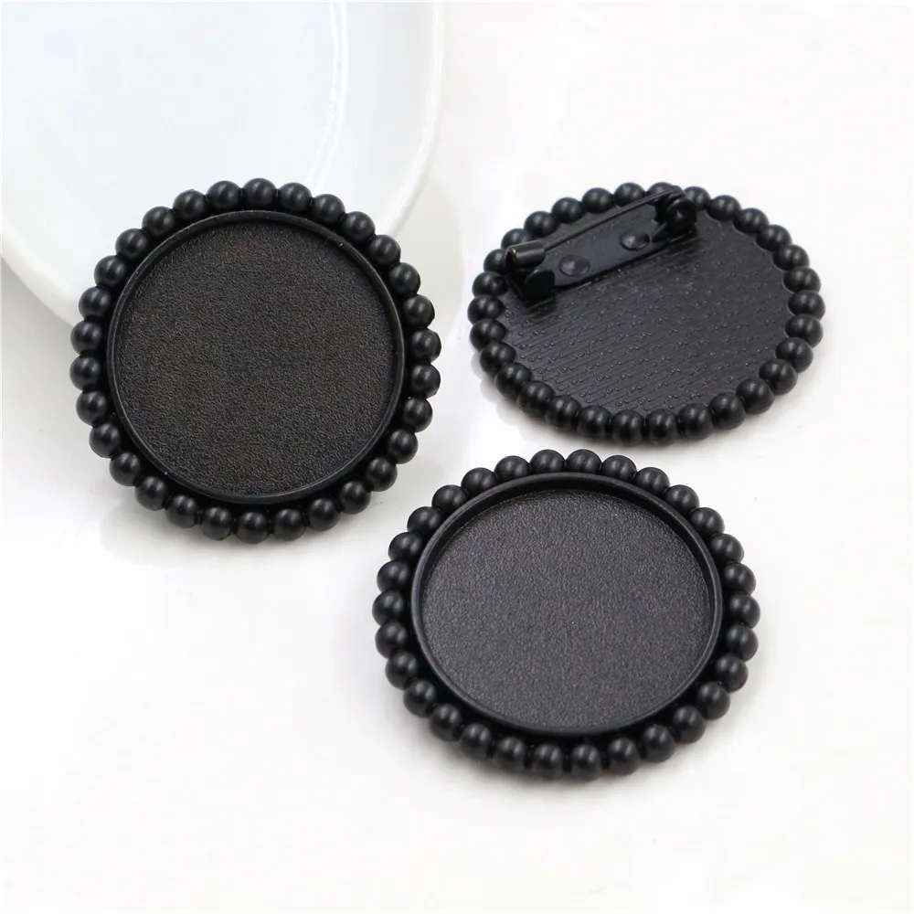 새로운 패션 5pcs 25mm 내부 크기 골동품 실버 도금 청동 블랙 브로치 스위트 스타일 카보 숑 기본 설정