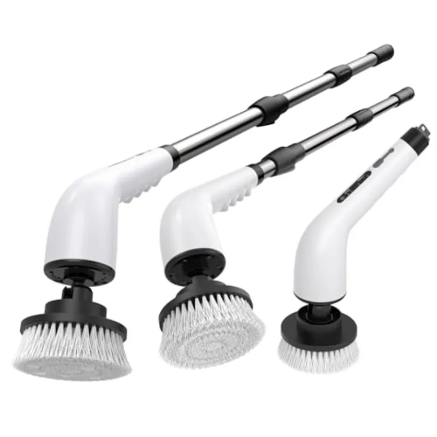 

Электрический вращающийся скруббер для ванной комнаты, регулируемая ручка, беспроводной скруббер для душа, 2 скорости, скруббер для ванной комнаты с 8 сменными щетками
