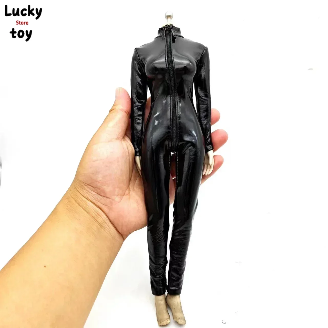 สีดํา 1/6 Scale หญิง Pu หนังชุดบอดี้สูท Jumpsuit ทหารเสื้อผ้ารุ่น Fit'12inch รูปตุ๊กตา Body