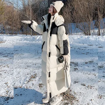 الشتاء طويل أسفل سترة قطن النساء Manteau فام Hiver 2022 فضفاض سفاري نمط سميكة الدافئة مقنعين سترات الإناث الركبة عالية معاطف