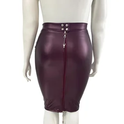 Plus Size Lockable Bodycon Knee-Length Skirts for Club Party Women Matte Faux Leather Hobble Skirt Ladies PU Slim Pencil Skirts