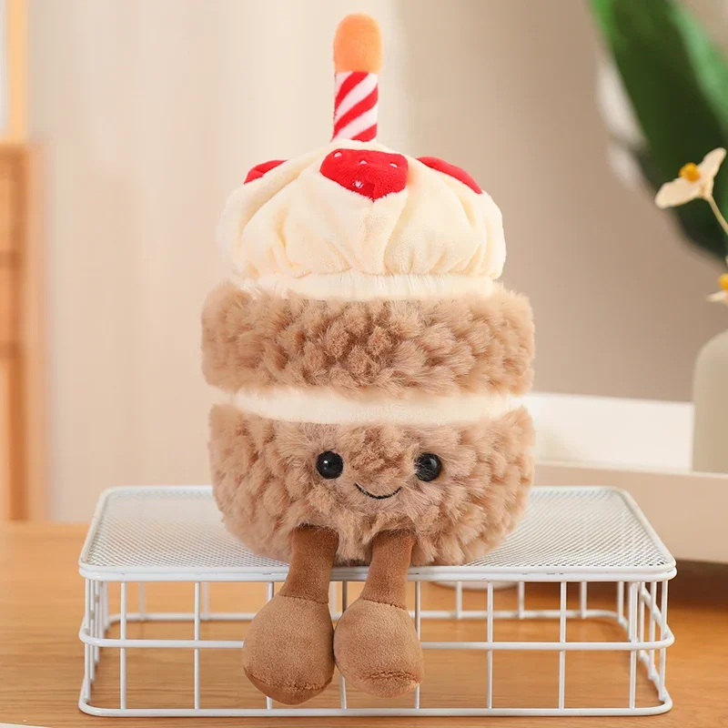 16/28/45cm Happy Birthday  Sweet Cake Plush Doll Stuffed With Leg Smiling Face Plushie Party Decor Kids Gift