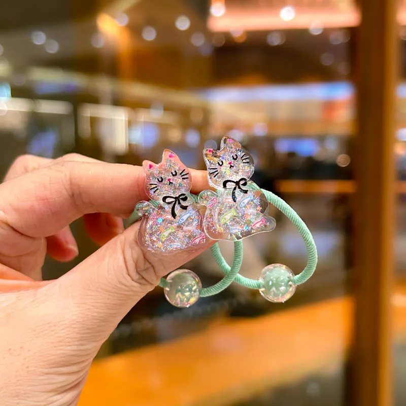 2PCS New Sparkling Wave Point Cat Cute Princess Headwear Kids Elastic Hair Bands Children Hair Ropes Girls Hair Accessories