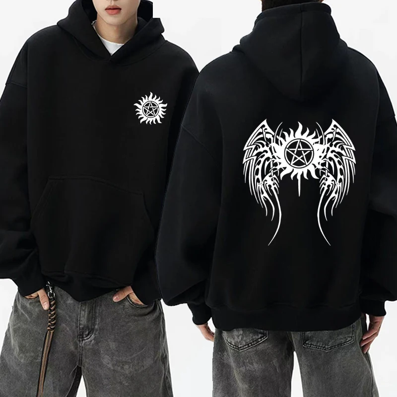 

2025 fashion Spring and Autumn Harajuku Wings Double Sided Printed pullover Men Women Casual Fleece oversized Hood hoodie Unisex