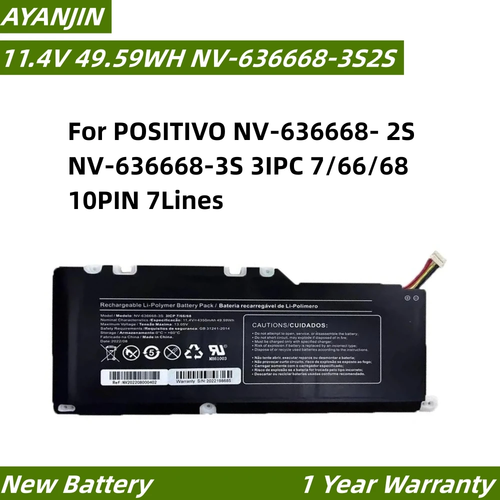 

New NV-636668-3S/2S 11.4V 4350mAh 49.59Wh NV-636668-3S Laptop Battery For POSITIVO NV-636668- 2S 3IPC 7/66/68 10PIN 7Lines