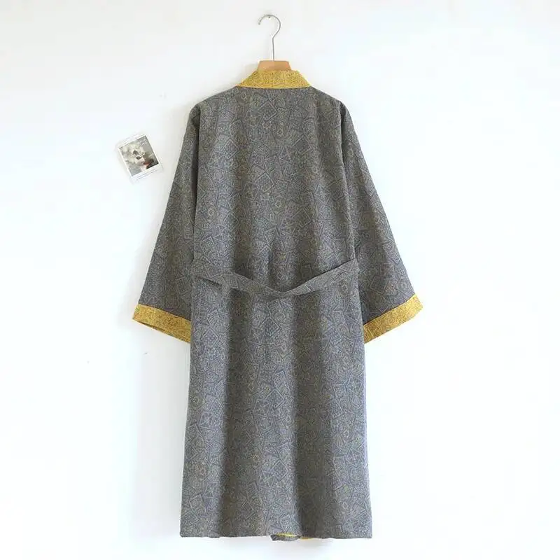 

Хлопковый цветной тканый жаккардовый халат, мужская ночная рубашка большого размера для весенних и осенних гостиничных халатов с поясом