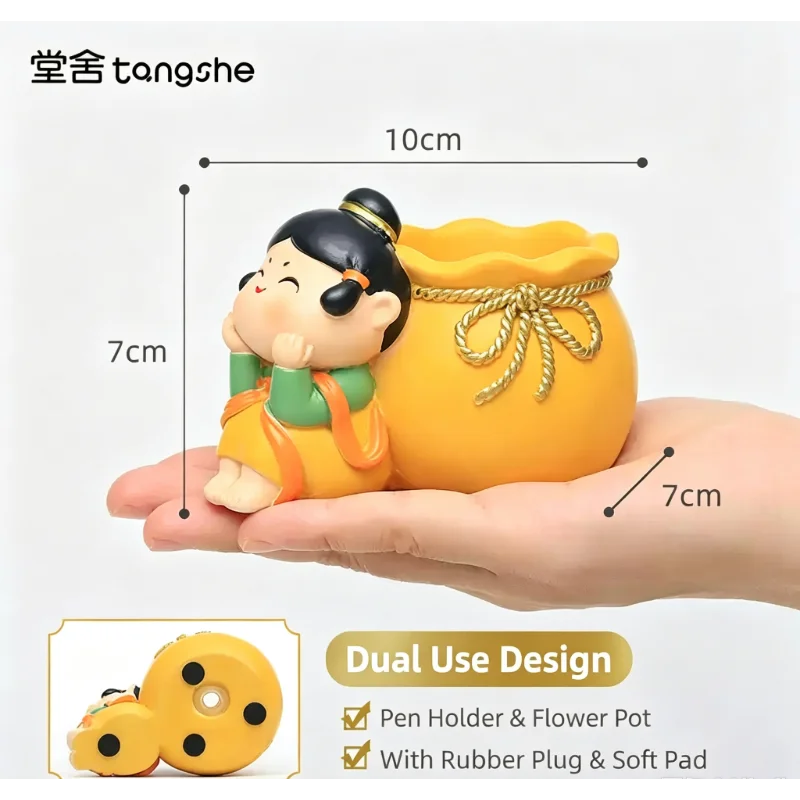 Creative Tang Style Lady Figurine 2‑In‑1 Succulent Pot & Pen Holder Desktop Ornament Home Office Table Decor Gift