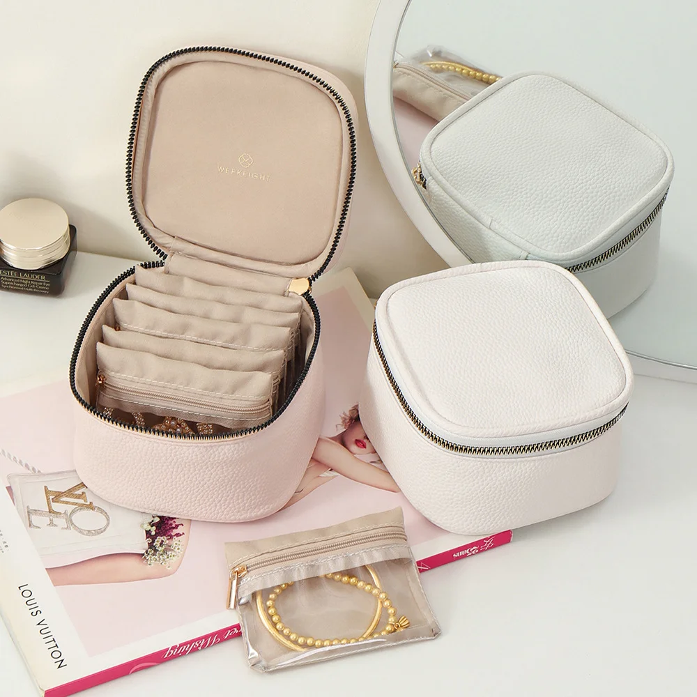 

Leather Storage Bag Luxury Earrings Holder Portable Jewelry Box Velvet Travel Jewelry Case For Handbag Home Storage Women'S