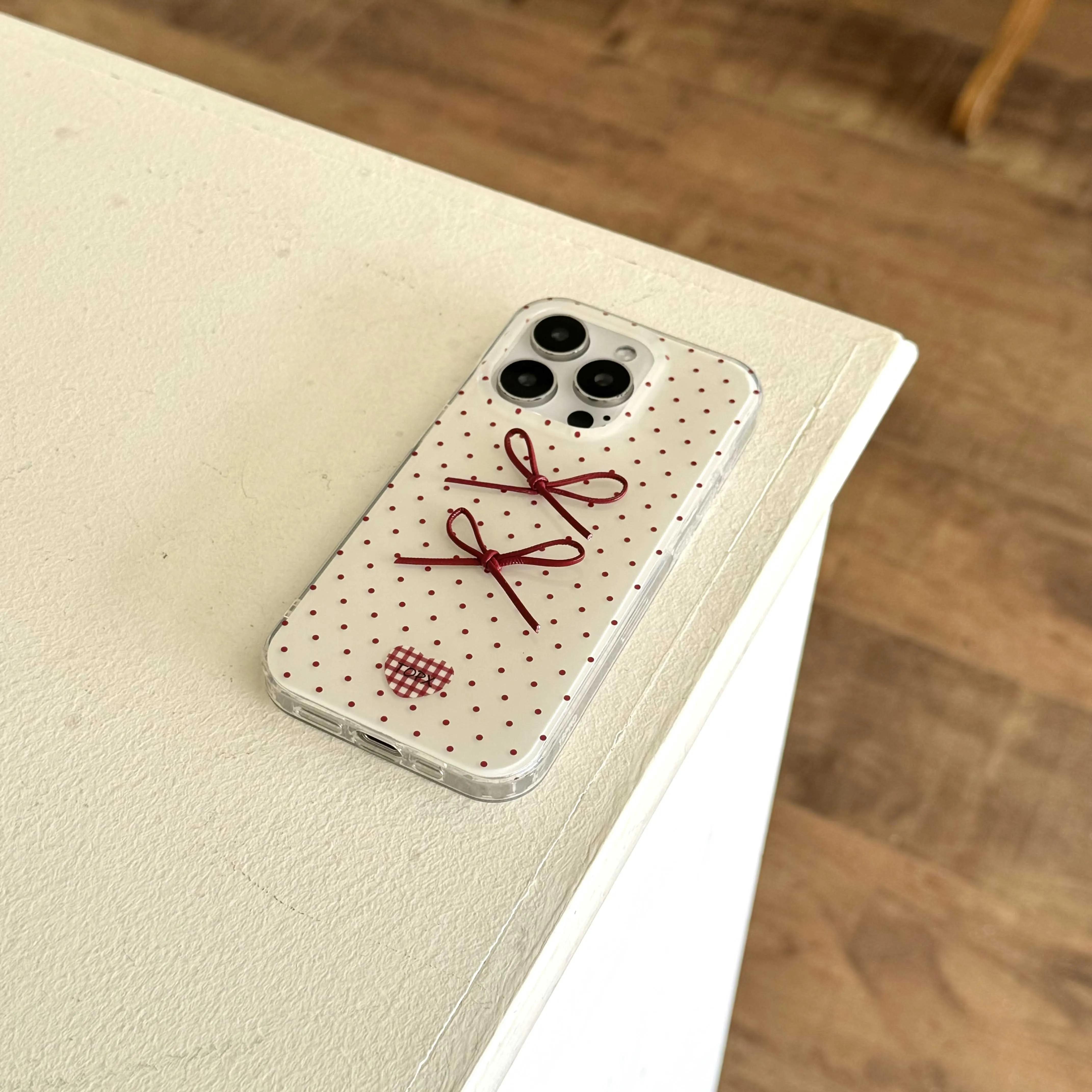 3D Leather Bowknot Ins Points Red Shell For Iphone 16Pro 12 16 13 14ProMax 14 15 Pro Max 15ProMax 13Pro 2Pro Winter Phone Case